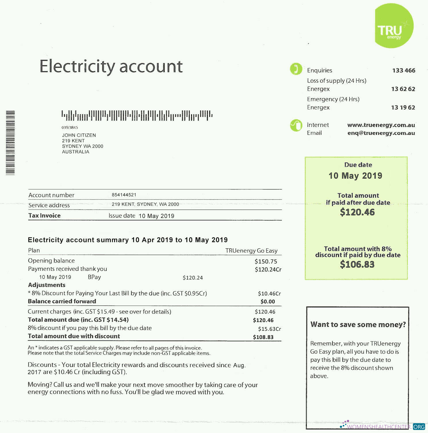 download Australia Tru electricity utility bill template, fully editable in PSD format photoshop template